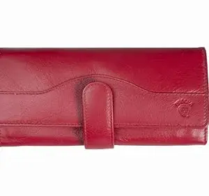 Drocha Genuine Leather Lightweight 4 Compartment Mag Dot Wallet for Women -Red