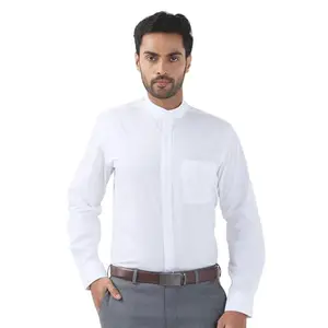 Raymond Men Contemporary Fit Solid Pattern Pure Cotton Mandarin Collar Full Sleeve Formal Shirt (Size: 46) RMSJ13048-W0 White