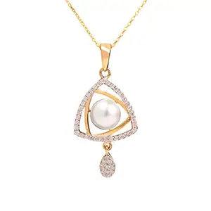 Zevrana Zevrana Pearl in Gold intertwined Triangles AD Necklace for Women and Girls| Pearl Gold Pendant for Women and Girls| Pearl Jewellery for Wedding, Gifts|