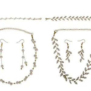 Combo of 2 Gold Plated Western Pearl Choker Necklace for women and girls, Latest Stylish Charming Fancy White shining moti mala with matching earrings and fancy Bracelet jewellery.