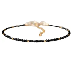 Gems_Hub Black Spinel Bracelet with Gold Clasp – 2mm Round Beads – Faceted Cut – Healing, Fashion, Gift, Spiritual, Yoga|FIZA_LINK_01221