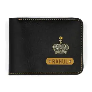 NAVYA ROYAL ART Men's Leather Wallet with Personalised Name with Logo - Black Color