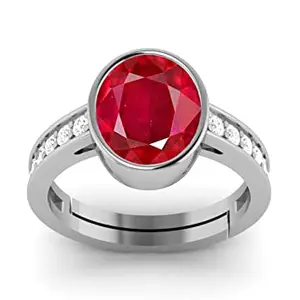 LMDPRAJAPATIS 4.25 Ratti/ 3.25 Carat Natural Certified Ruby/Manik Panchdhatu Silver Plated Birthstone/Rashi Ratan Adjustable Ring for Men & Women