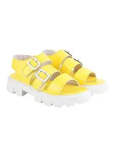 Stylestry Smart Casual Black Sandals For Women & Girls /UK3 (Yellow, numeric_5)