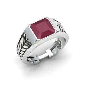 Vitra jewellery Rera ring pure silver 925 setted with red zircon gemstone, Ruby substitute ring for men/boys (US 10)