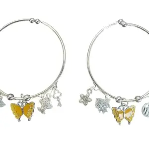 Adjustable Silver Charm Bracelet with Yellow Butterfly and Ocean Theme Charms For Womens And Kids Gift