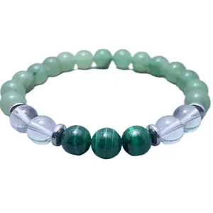 LKBEADS Malachite & Aventurine Bracelet, Crystal Beaded Bracelet for Healing, Natural Green Gemstone Jewelry, Adjustable Size|8mm Round|Smooth|Multicolor|SRC_LI_000582