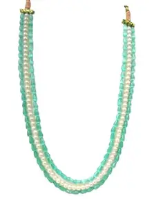 Shiv gems Handcrafted BT colour Aventurine and Pearl Gemstone Necklace, Multi-Strand, three lines girls necklace 18 inch stone Monalisa