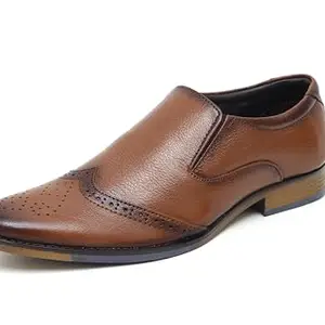 ARAMISH Tan Genuine Leather Formal Moccasin Brogue Slip On Shoes for Men- 10 UK
