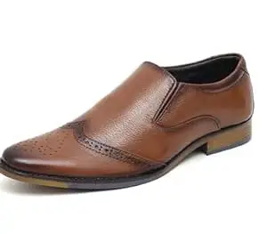 ARAMISH Men's Genuine Leather Moccasin Brogue Slip On Formal Shoes