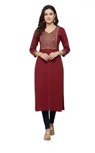 ADRIJA Women’s Rayon Embroidered Straight Kurti | 3/4 Sleeve Ethnic Kurta for Women Ethnic Suit for Casual, Daily, and Office Wear