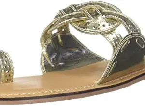 Carlton London Women's Fashion Flats Kolhapuri Gold Sandals-4 Kids UK (CLL-5692)