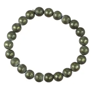 AAMRAPALI SILVER GEMS Certified Pyrite Bracelet, Reiki Healing Crystal Stone 8 Mm Round Bead Bracelet For Unisex Adult