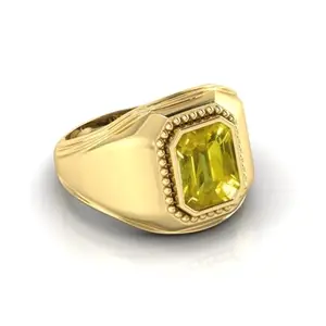 MBVGEMS Certified Unheated Untreatet 12.25 Ratti 12.00 Carat Yellow Sapphire ring gold Plated Ring Adjustable Ring Size 16-22 for Men and Women
