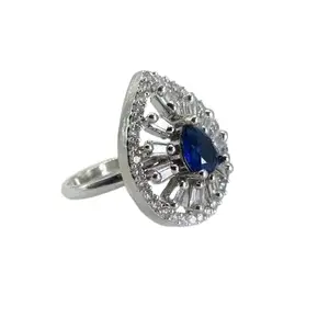 Sapphire and Diamond Statement Ring, Adjestable Size, Two Tone