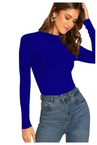 Dream Beauty Fashion Women's Casual Round Neck Long Sleeves Stylish Top, 23" inches (Top Empire-06-Royal Blue-M)