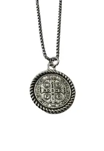 Saint Benedict Medal Protection Pendant Necklace Stay Away Satan Excorsism Couples Combo (1.50" & 1" Diameter Each) - Stainless Steel Chain (Women)