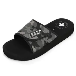 DOCTOR EXTRA SOFT Men's Camo Care Orthopaedic and Diabetic Adjustable Strap Super Comfort House Slippers D-53-BLACK-12