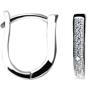 INARI SHINES 925 Sterling Silver U Shaped Hoop Earring Bali with Zircon for Women & Girls | With 925 Stamp & Certificate of Authenticity