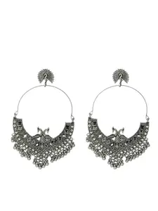 Femmibella Silver Oxidized Peacock Design Chandbali Earrings For Women and Girls