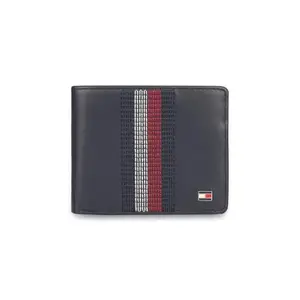 Tommy Hilfiger Stitched Leather Mini Cc Wallet Leather Slimfold Wallet for Men - Sky Captain, 8 Card Slots