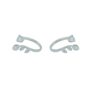 Jyotichand Bhaichand Jewellers Ria Silver By Jyotichand Bhaichand 925 Silver Leaf Motif Toe Rings with Mother of Pearl & CZ Accents