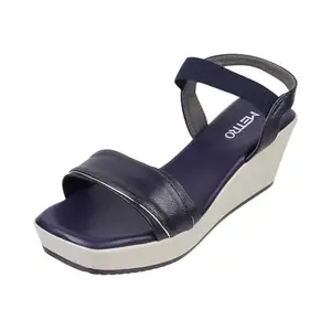 Metro Women Blue/Navy Synthetic Leather Wedge Heel Fashion Sandal UK/7 EU/40 (34-63)