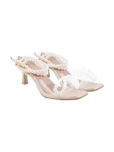 Shoetopia Elegant Pearl-Embellished Golden Heeled Sandals For Women & Girls /EU39