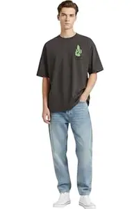 Printed Down Shoulder T-Shirt Oversized Fucktus Back Print Streetwear Style Casual Half Sleeve Tee for Men