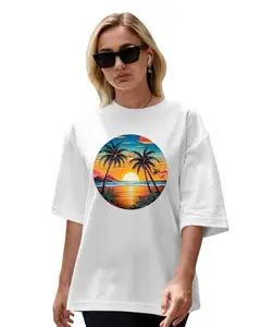 SELF FASHION Womens&Girls Summer 2025 Summer Printed Oversized T-Shirt White/S
