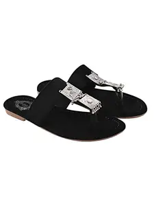 Shoetopia Ethnic Jewel Detailed Black Flats for Women & Girls /UK9