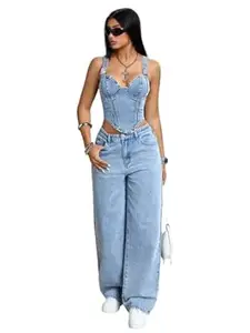 KOTTY Women’s High-Waist Button Relaxed Fit Casual Ankle Length Stylish Jeans