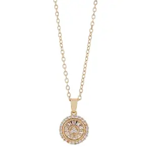 QUERALT Women's Gold-Tone Pendant Chain Round Charm with Centerpiece Stone &, Fashion Jewellery | Birthday Party, Anniversey Gift