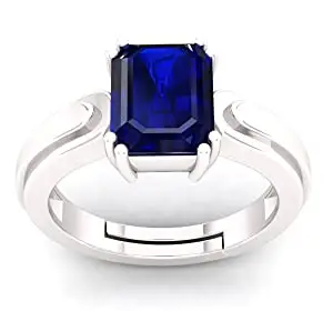 Anuj Sales Unheated Untreatet 9.00 Carat AAA+ Quality Natural Blue Sapphire Neelam Silver Plated Adjustable Gemstone Ring for Women's and Men's (Lab - Certified)
