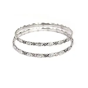 Shyle 925 Sterling Silver Bangle/Bracelet, Adya Fine Flower Leaf Bangle, Well Stamped with 92.5, Traditional Silver Jewellery, Oxidized Bangle/Bracelet, Women Hand Accessories (2'2)