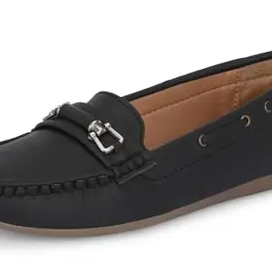 Karaddi Women's Loafers | Cushioned Footbed | Stylish Fashion Moccasins | Comfortable Slip On Formal Loafer for Women | Flexible Style Casual Shoes | Formal Office Wear Shoe Color Black Size 5 UK/ind