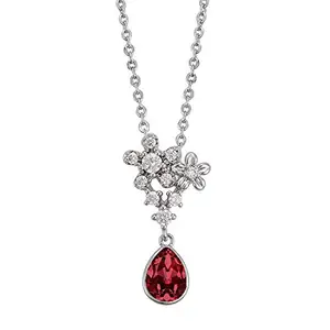 Mahi Rhodium Plated Floral Solitaire inspired red Pendant PS1104365RRed