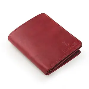 ILLIYEEN Premium Designer Casual Genuine Leather Small Size Pocket Wallet for Men's (Cherry)