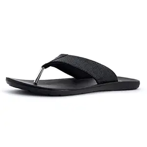 Khadim's Synthetic Leather PU Pouring Sole Texture Black Casual Slippers & Flip-Flops For Men - Size 6