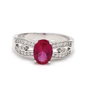 Ornate Jewels 925 Silver Oval Red Ruby and American Diamond Promise Ring for Women and Girls | With Certificate of Authenticity & 925 Stamp | Life-time Warranty*