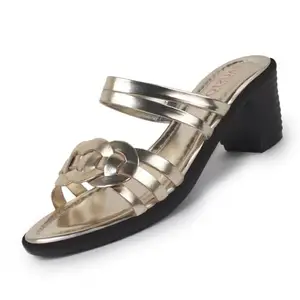 FAUSTO FST KI-803 GOLDEN-39 Women's Golden Shiny Open Toe Multi Strap Block Heel Party Slip On Sandals|Ethnic Slippers For Lehenga Sharara|Festive|Wedding (6 UK)