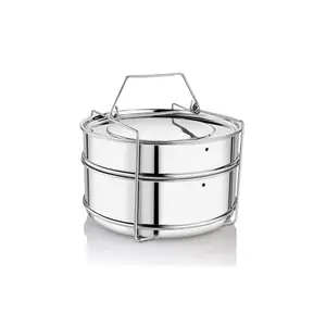 Embassy Stainless Steel Cooker Separator | Suitable for Hawkins Stainless Steel Inner-Lid Pressure Cooker, 4 litres | 2 Containers with Lifter | Dimension - 13x13x20 cm
