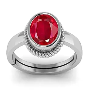 DINJEWEL 11.25 Ratti/12.00 Carat Original Natural Red Ruby Manik Gemstone Silver Adjustable Ring For Men And Women