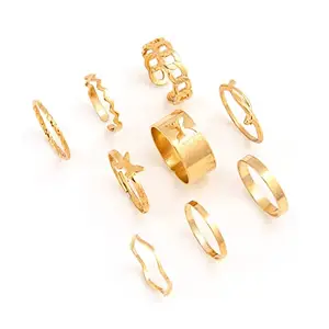 Shining Diva Fashion Latest Stylish Metal Boho Midi Finger Rings for Women and Girls - Set of 9 (rrsd14182r), Golden