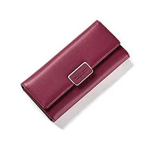 Questquo Casual Women Leather Wallet Pu Female Long Purse for Girls Photo Holder Credit Card Holder Lady Bag Standard Wallet Color 04 Red Wine