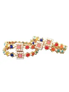 Femmibella Gold Plated Multicolour Stone & Beads Studded Bangles | Set Of 4 Kada For Women and Girls