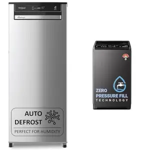 Whirlpool 192 L 3 Star Vitamagic PRO Frost Free Direct-Cool Single Door Refrigerator (215 VITAMAGIC, 6 Kg 5 Star Royal Fully-Automatic Top Loading Washing Machine (WHITEMAGIC ROYAL 6 GENX, G