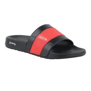 WELCOME PURE-51 Men's Sliders/Slippers Lightweight Super Flexible Arch Support Durable Anti Skid & Stylish Dailywear Sliders/Slippers for Men M-PURE-51-BLK-RED_10