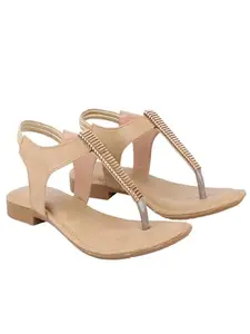 Shoetopia womens Snd-200 Beige Flat Sandal - 7 UK (Snd-200-Beige)