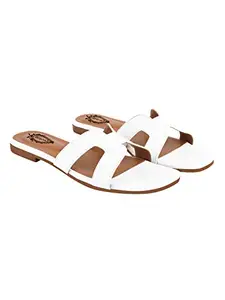 Shoetopia womens Flat-86 White Flat Sandal - 8 UK (Flat-86-White)